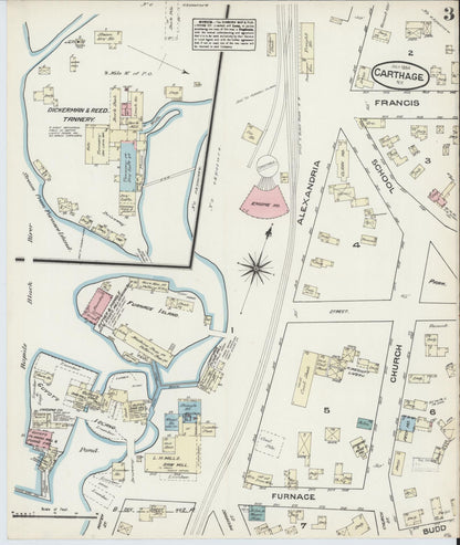 Sanborn Fire Insurance Map from Carthage, Jefferson County, New York (1884), Sheet #0003 - Historic Sanborn Fire Insurance Map Print, vintage old map wall art, antique decor, genealogy gift, New York New York map
