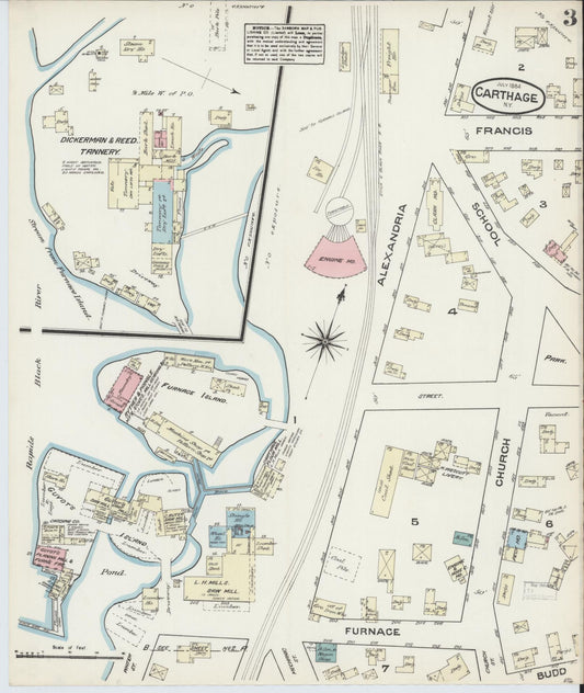 Sanborn Fire Insurance Map from Carthage, Jefferson County, New York (1884), Sheet #0003 - Historic Sanborn Fire Insurance Map Print, vintage old map wall art, antique decor, genealogy gift, New York New York map