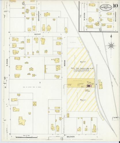 Sanborn Fire Insurance Map from Gainesville, Cooke County, Texas (1908), Sheet #0010 - Historic Sanborn Fire Insurance Map Print, vintage old map wall art, antique decor, genealogy gift, Texas Texas map