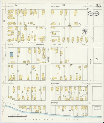 Sanborn Fire Insurance Map from Ogdensburg, St. Lawrence County, New York (1909), Sheet #0028 - Historic Sanborn Fire Insurance Map Print, vintage old map wall art, antique decor, genealogy gift, New York New York map