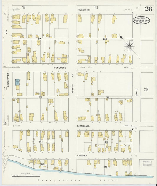 Sanborn Fire Insurance Map from Ogdensburg, St. Lawrence County, New York (1909), Sheet #0028 - Historic Sanborn Fire Insurance Map Print, vintage old map wall art, antique decor, genealogy gift, New York New York map