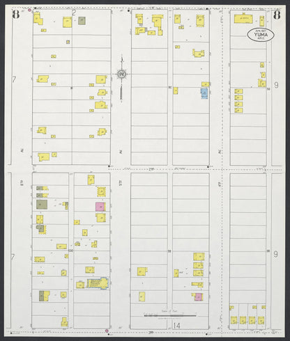 Sanborn Fire Insurance Map from Yuma, Yuma County, Arizona (1927), Sheet #0008 - Complete Map Set gallery image, historic Sanborn map, vintage wall art, Arizona Arizona