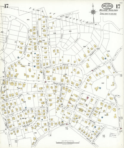 Sanborn Fire Insurance Map from Melrose, Middlesex County, Massachusetts (1923), Sheet #0017 - Complete Map Set gallery image, historic Sanborn map, vintage wall art, Massachusetts Massachusetts