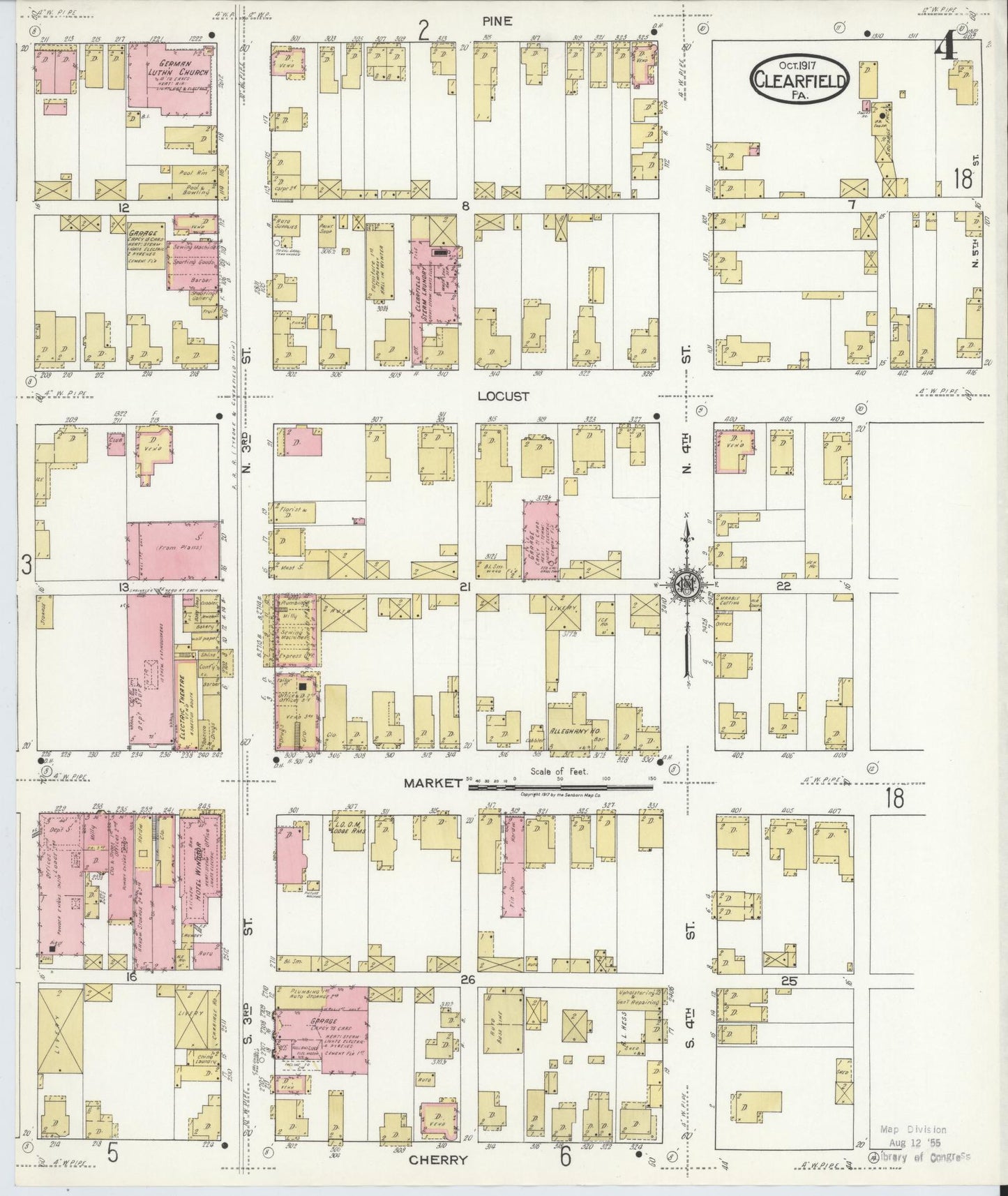Sanborn Fire Insurance Map from Clearfield, Clearfield County, Pennsylvania (1917), Sheet #0004 - Historic Sanborn Fire Insurance Map Print, vintage old map wall art, antique decor, genealogy gift, Pennsylvania Pennsylvania map