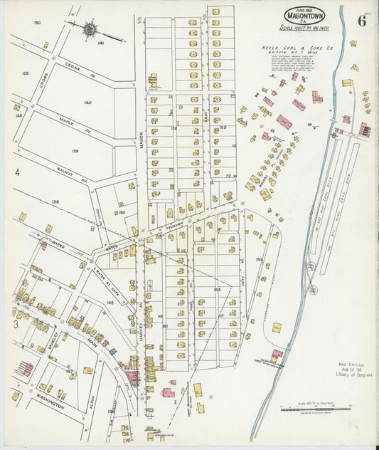 Sanborn Fire Insurance Map from Masontown, Fayette County, Pennsylvania (1921), Sheet #0006 - Historic Sanborn Fire Insurance Map Print, vintage old map wall art, antique decor, genealogy gift, Pennsylvania Pennsylvania map