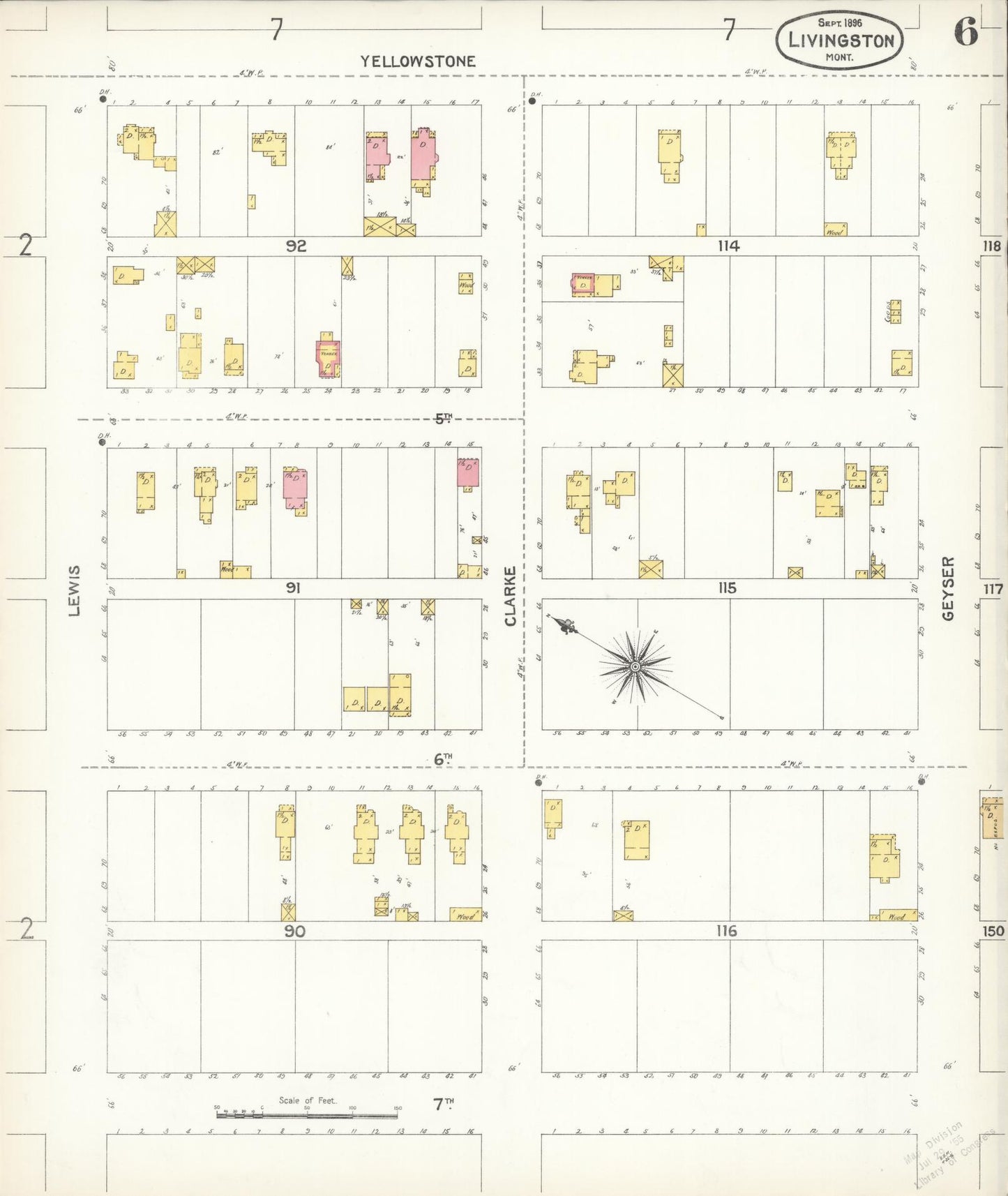 Sanborn Fire Insurance Map from Livingston, Park County, Montana (1896), Sheet #0006 - Complete Map Set gallery image, historic Sanborn map, vintage wall art, Montana Montana
