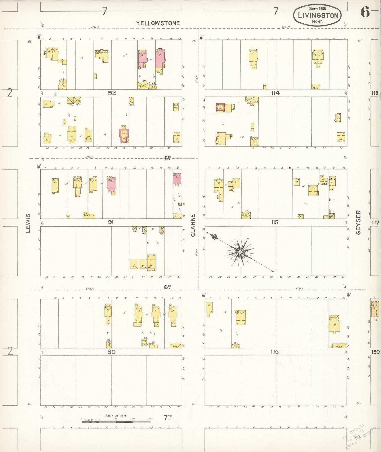 Sanborn Fire Insurance Map from Livingston, Park County, Montana (1896), Sheet #0006 - Complete Map Set gallery image, historic Sanborn map, vintage wall art, Montana Montana