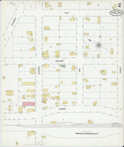 Sanborn Fire Insurance Map from Three Lakes, Oneida County, Wisconsin (1901), Sheet #0002 - Historic Sanborn Fire Insurance Map Print, vintage old map wall art, antique decor, genealogy gift, Wisconsin Wisconsin map