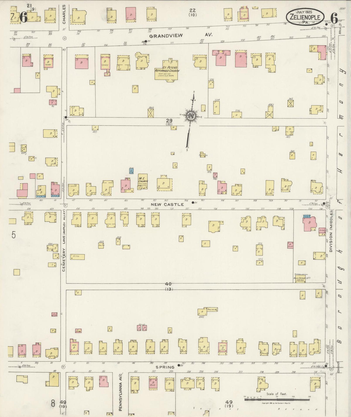 Sanborn Fire Insurance Map from Zelienople, Butler County, Pennsylvania (1925), Sheet #0006 - Historic Sanborn Fire Insurance Map Print, vintage old map wall art, antique decor, genealogy gift, Pennsylvania Pennsylvania map