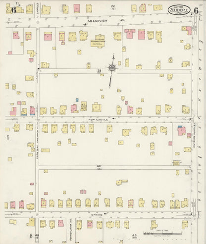 Sanborn Fire Insurance Map from Zelienople, Butler County, Pennsylvania (1925), Sheet #0006 - Historic Sanborn Fire Insurance Map Print, vintage old map wall art, antique decor, genealogy gift, Pennsylvania Pennsylvania map