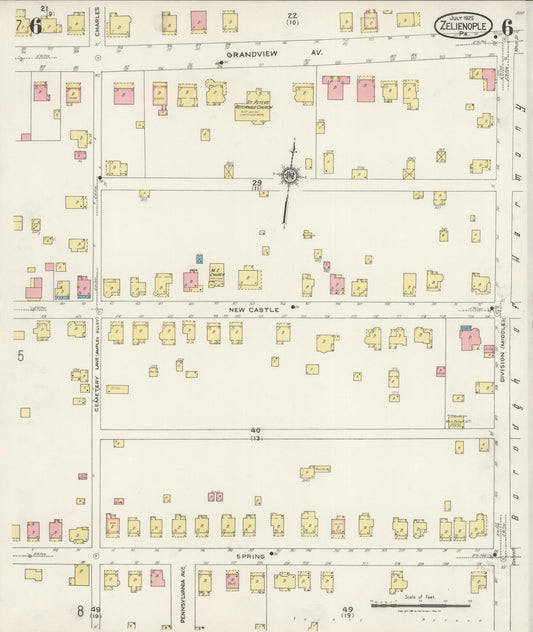 Sanborn Fire Insurance Map from Zelienople, Butler County, Pennsylvania (1925), Sheet #0006 - Historic Sanborn Fire Insurance Map Print, vintage old map wall art, antique decor, genealogy gift, Pennsylvania Pennsylvania map