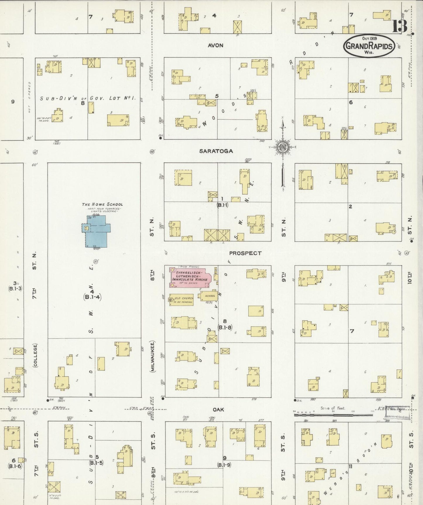 Sanborn Fire Insurance Map from Grand Rapids, Wood County, Wisconsin (1909), Sheet #0013 - Complete Map Set gallery image, historic Sanborn map, vintage wall art, Wisconsin Wisconsin