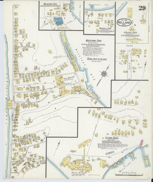 Sanborn Fire Insurance Map from Holland, Ottawa County, Michigan (1916), Sheet #0029 - Historic Sanborn Fire Insurance Map Print, vintage old map wall art, antique decor, genealogy gift, Michigan Michigan map