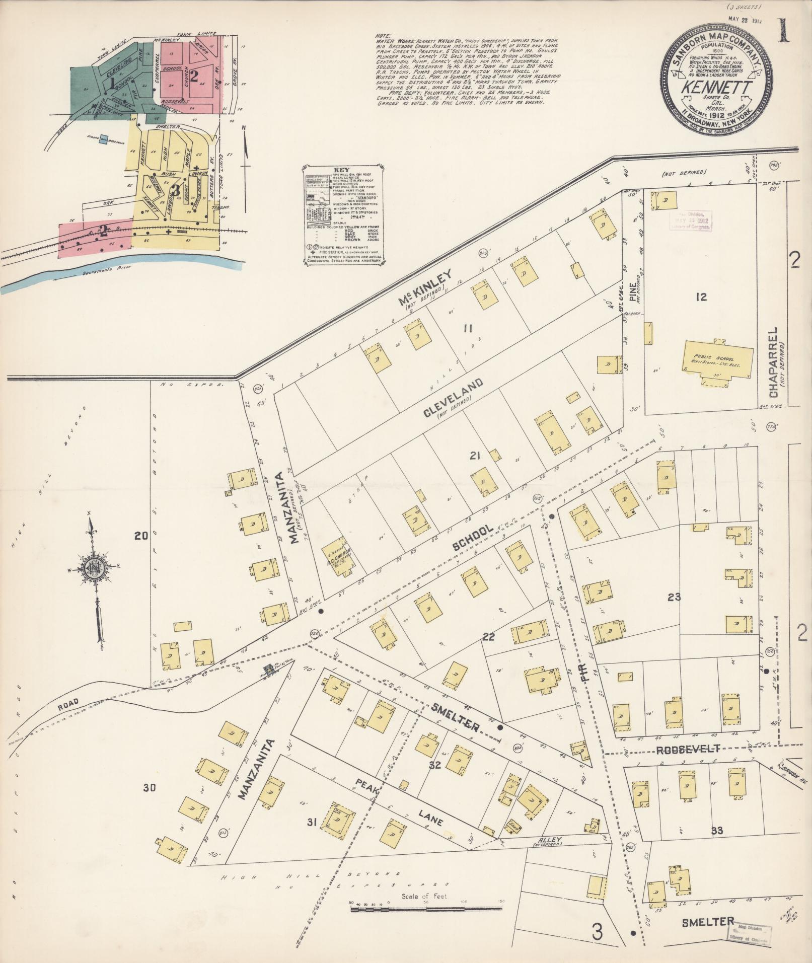 Sanborn Fire Insurance Map from Kennett, Shasta County, California (1912), Sheet #0001 - Historic Sanborn Fire Insurance Map Print, vintage old map wall art, antique decor, genealogy gift, California California map