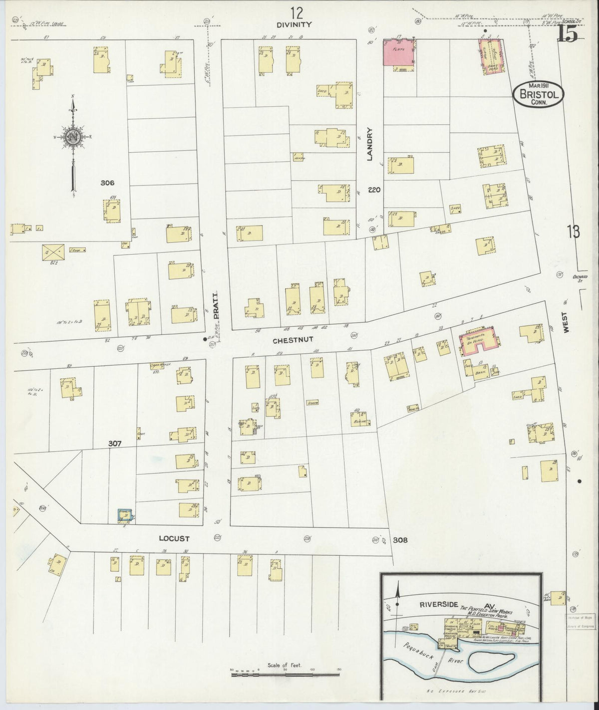 Sanborn Fire Insurance Map from Bristol, Hartford County, Connecticut (1911), Sheet #0015 - Historic Sanborn Fire Insurance Map Print, vintage old map wall art, antique decor, genealogy gift, Connecticut Connecticut map