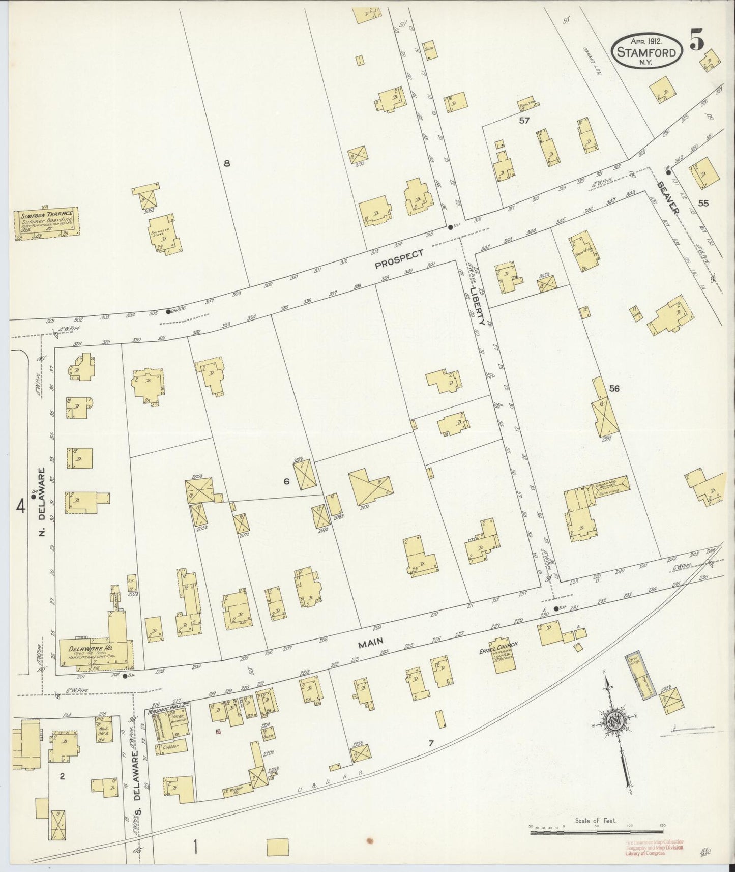 Sanborn Fire Insurance Map from Stamford, Delaware County, New York (1912), Sheet #0005 - Historic Sanborn Fire Insurance Map Print, vintage old map wall art, antique decor, genealogy gift, New York New York map