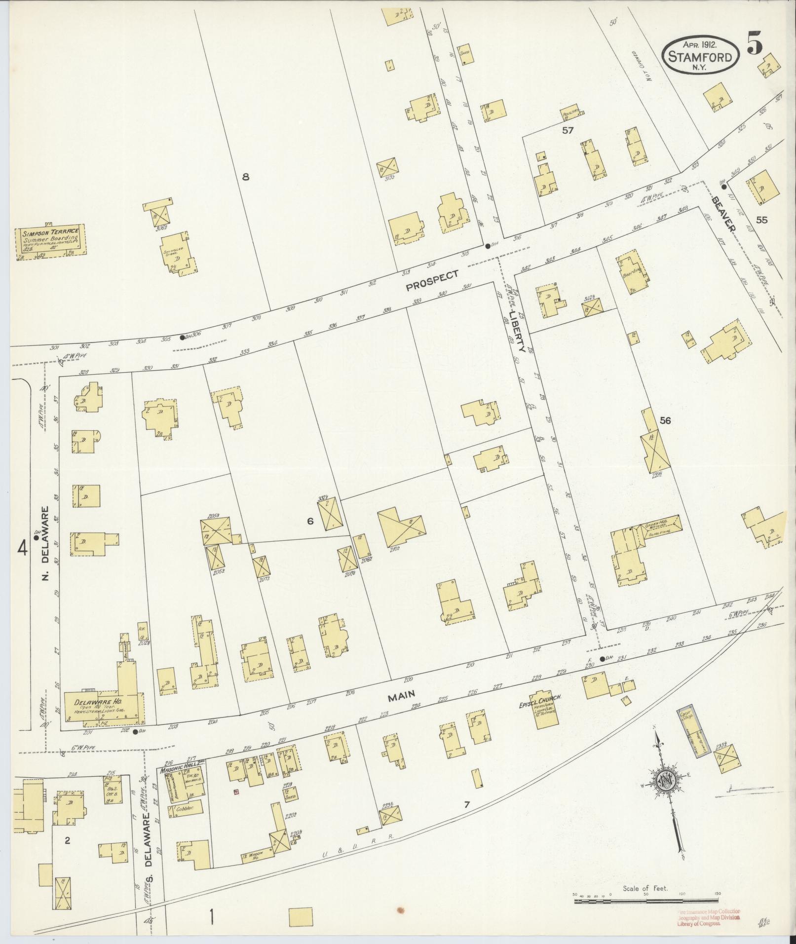 Sanborn Fire Insurance Map from Stamford, Delaware County, New York (1912), Sheet #0005 - Historic Sanborn Fire Insurance Map Print, vintage old map wall art, antique decor, genealogy gift, New York New York map