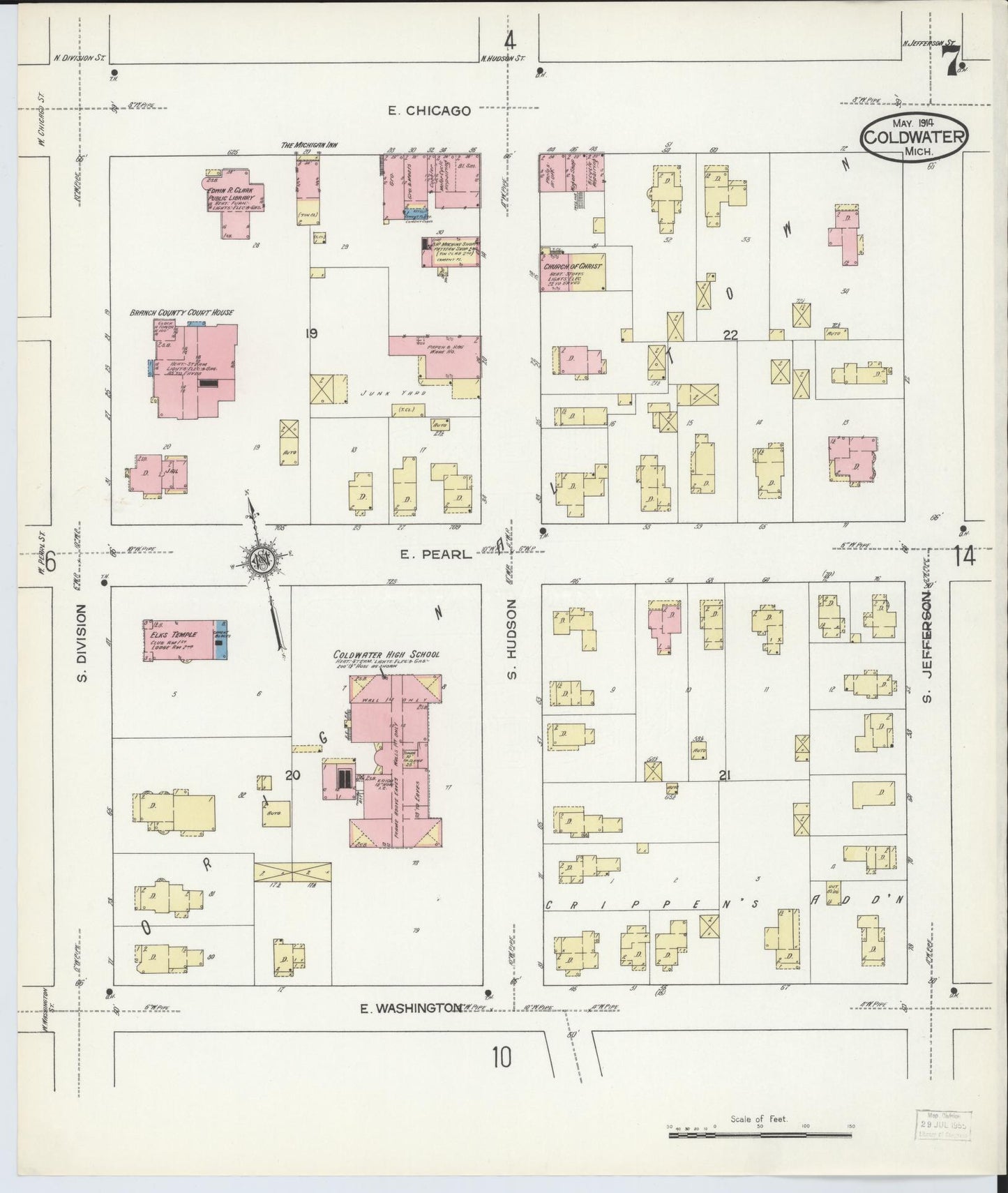 Sanborn Fire Insurance Map from Coldwater, Branch County, Michigan (1914), Sheet #0007 - Complete Map Set gallery image, historic Sanborn map, vintage wall art, Michigan Michigan