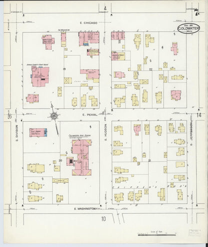 Sanborn Fire Insurance Map from Coldwater, Branch County, Michigan (1914), Sheet #0007 - Complete Map Set gallery image, historic Sanborn map, vintage wall art, Michigan Michigan