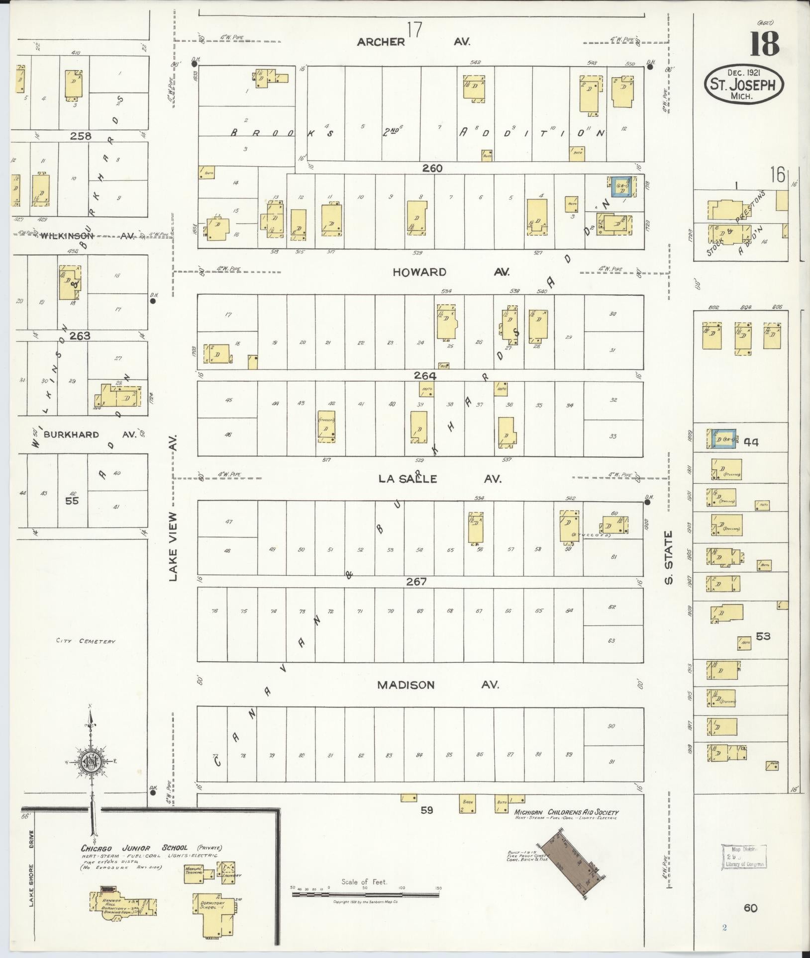 Sanborn Fire Insurance Map from Saint Joseph, Berrien County, Michigan (1921), Sheet #0018 - Complete Map Set gallery image, historic Sanborn map, vintage wall art, Michigan Michigan