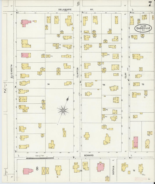 Sanborn Fire Insurance Map from Dansville, Livingston County, New York (1898), Sheet #0007 - Historic Sanborn Fire Insurance Map Print, vintage old map wall art, antique decor, genealogy gift, New York New York map
