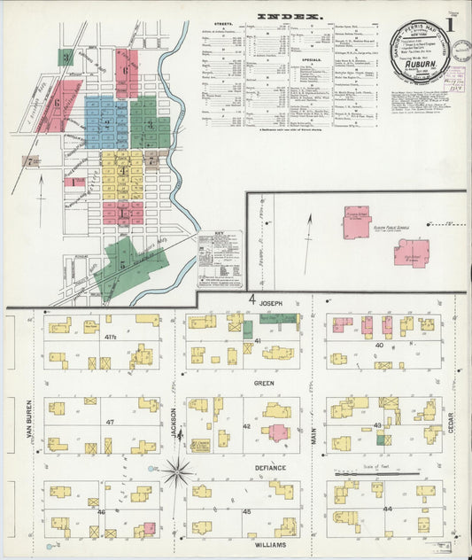 Sanborn Fire Insurance Map from Auburn, De Kalb County, Indiana (1901), Sheet #0001 - Complete Map Set gallery image, historic Sanborn map, vintage wall art, Indiana Indiana