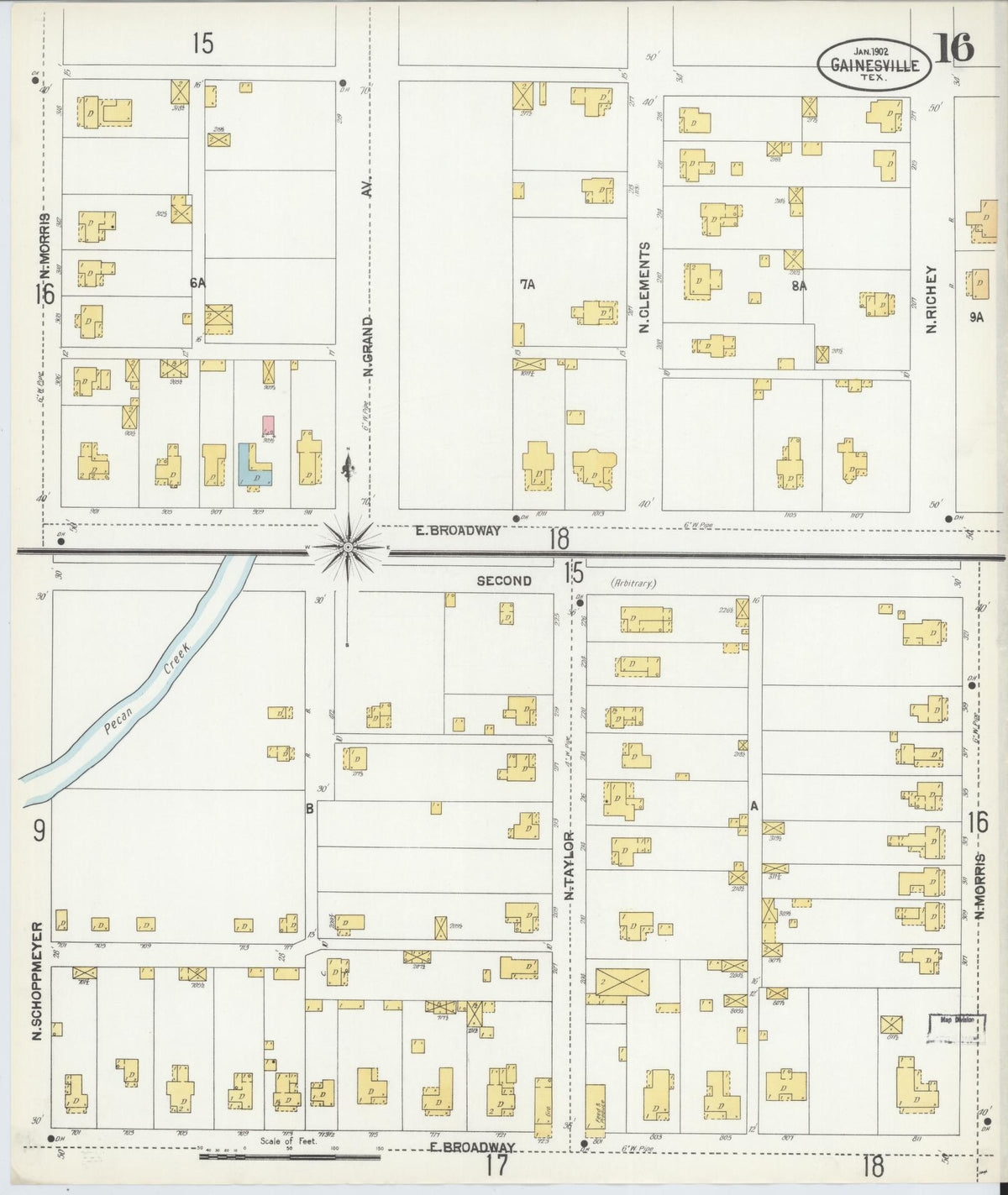 Sanborn Fire Insurance Map from Gainesville, Cooke County, Texas (1902), Sheet #0016 - Historic Sanborn Fire Insurance Map Print, vintage old map wall art, antique decor, genealogy gift, Texas Texas map