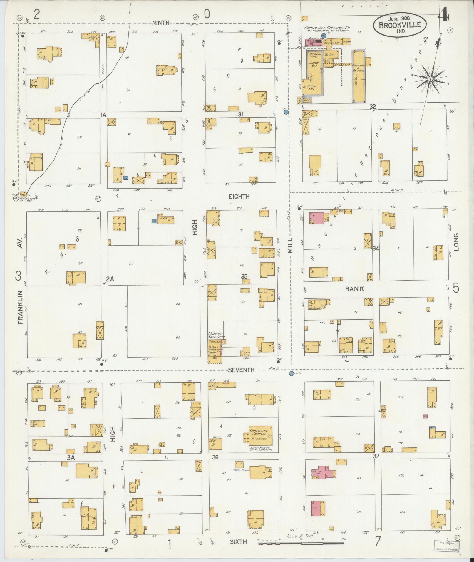 Sanborn Fire Insurance Map from Brookville, Franklin County, Indiana (1906), Sheet #0004 - Complete Map Set gallery image, historic Sanborn map, vintage wall art, Indiana Indiana