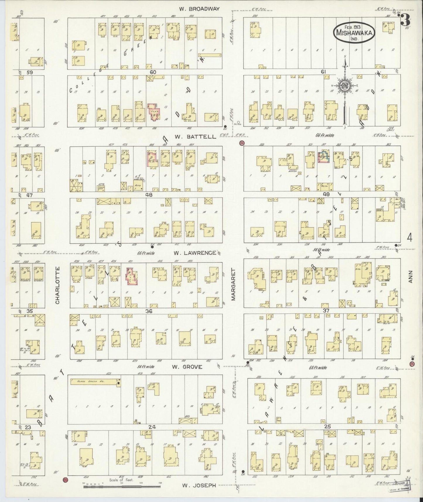 Sanborn Fire Insurance Map from Mishawaka, Saint Joseph County, Indiana (1913), Sheet #0003 - Complete Map Set gallery image, historic Sanborn map, vintage wall art, Indiana Indiana