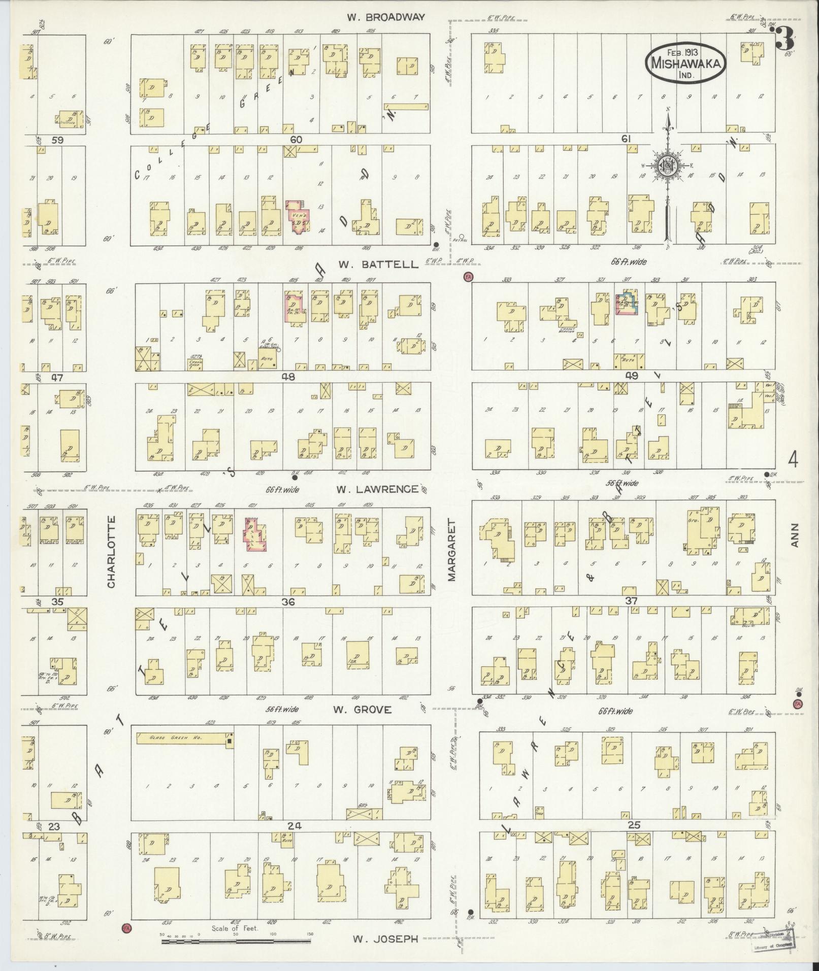 Sanborn Fire Insurance Map from Mishawaka, Saint Joseph County, Indiana (1913), Sheet #0003 - Complete Map Set gallery image, historic Sanborn map, vintage wall art, Indiana Indiana