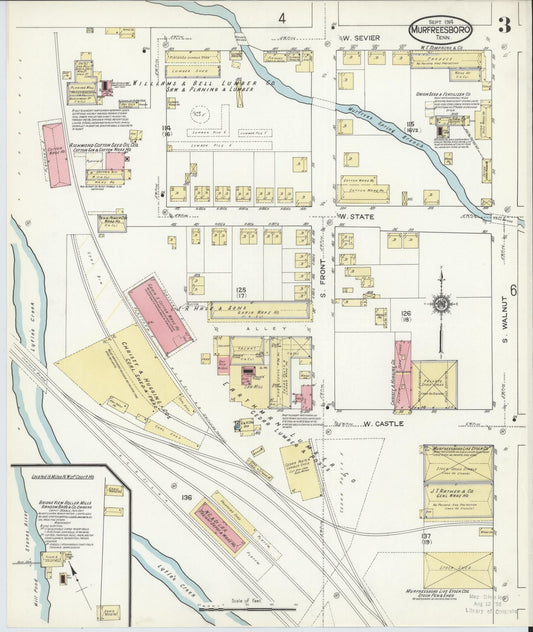 Sanborn Fire Insurance Map from Murfreesboro, Rutherford County, Tennessee (1914), Sheet #0003 - Historic Sanborn Fire Insurance Map Print, vintage old map wall art, antique decor, genealogy gift, Tennessee Tennessee map