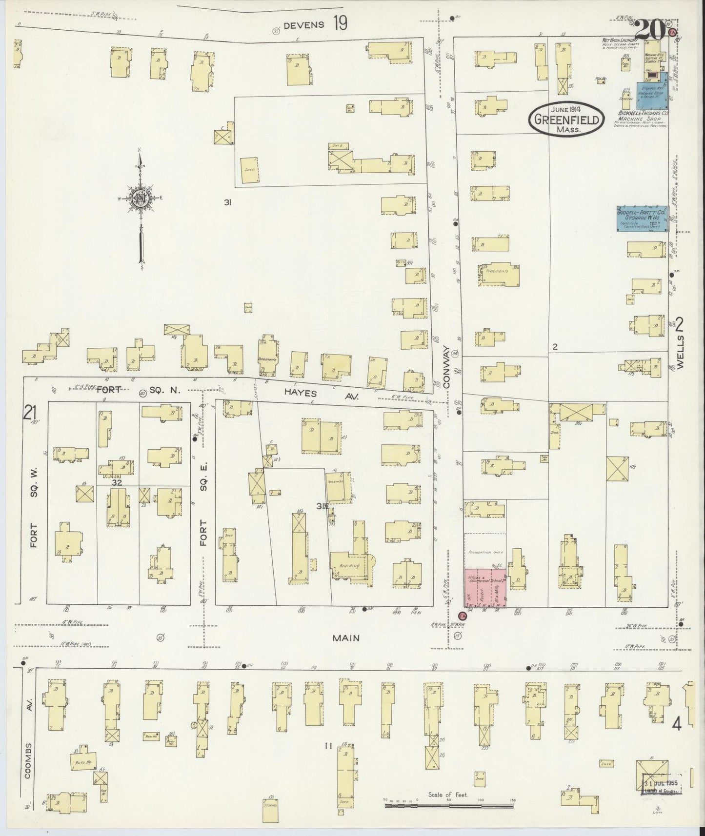 Sanborn Fire Insurance Map from Greenfield, Franklin County, Massachusetts (1914), Sheet #0020 - Complete Map Set gallery image, historic Sanborn map, vintage wall art, Massachusetts Massachusetts