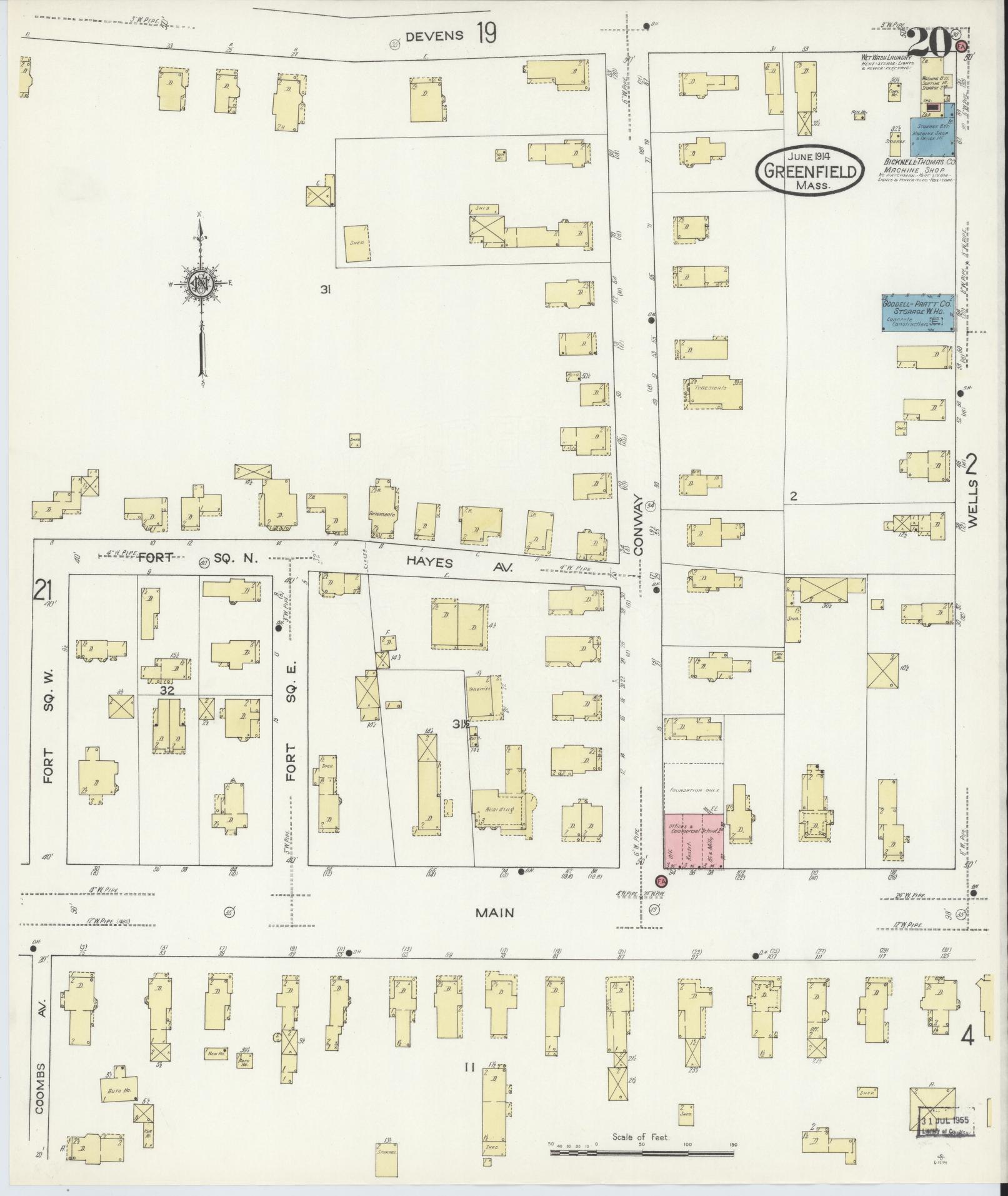 Sanborn Fire Insurance Map from Greenfield, Franklin County, Massachusetts (1914), Sheet #0020 - Complete Map Set gallery image, historic Sanborn map, vintage wall art, Massachusetts Massachusetts