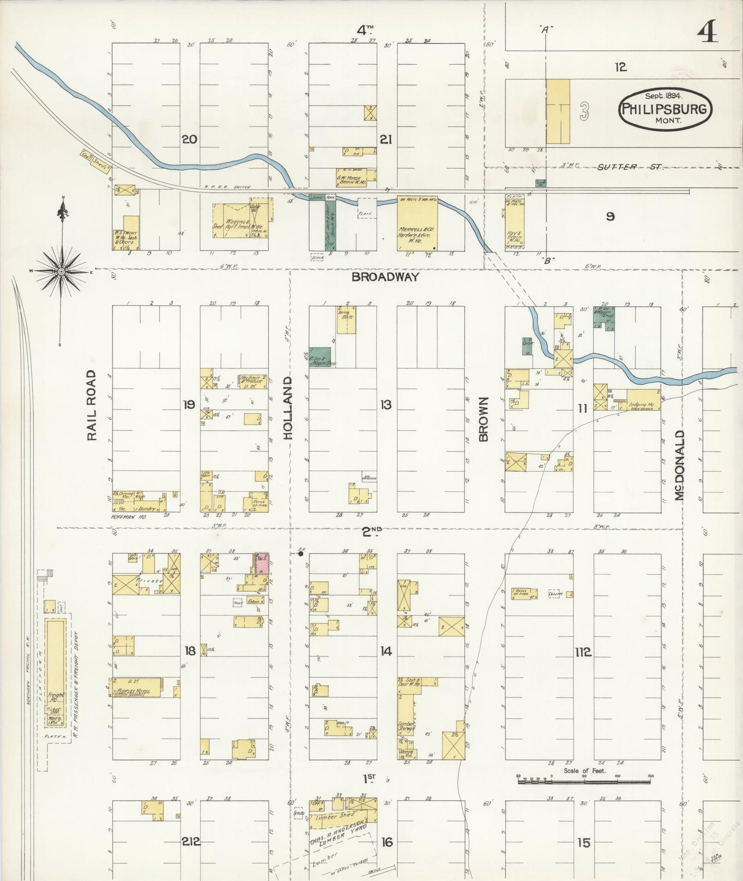 Sanborn Fire Insurance Map from Philipsburg, Granite County, Montana (1894), Sheet #0004 - Historic Sanborn Fire Insurance Map Print, vintage old map wall art, antique decor, genealogy gift, Montana Montana map