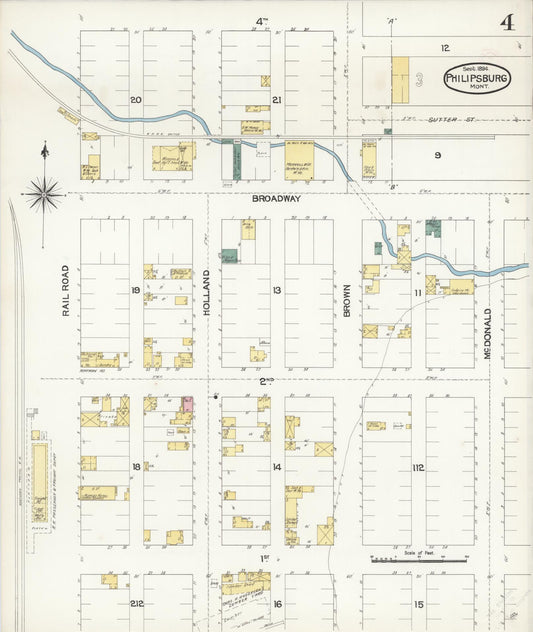 Sanborn Fire Insurance Map from Philipsburg, Granite County, Montana (1894), Sheet #0004 - Historic Sanborn Fire Insurance Map Print, vintage old map wall art, antique decor, genealogy gift, Montana Montana map