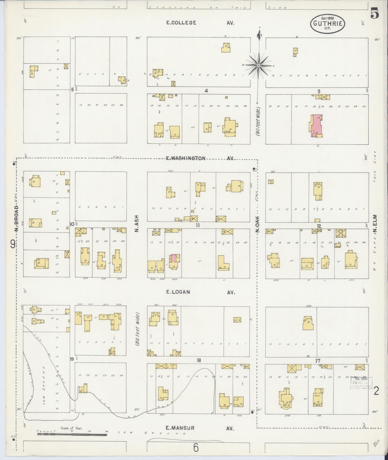 Sanborn Fire Insurance Map from Guthrie, Logan County, Oklahoma (1898), Sheet #0005 - Complete Map Set gallery image, historic Sanborn map, vintage wall art, Oklahoma Oklahoma