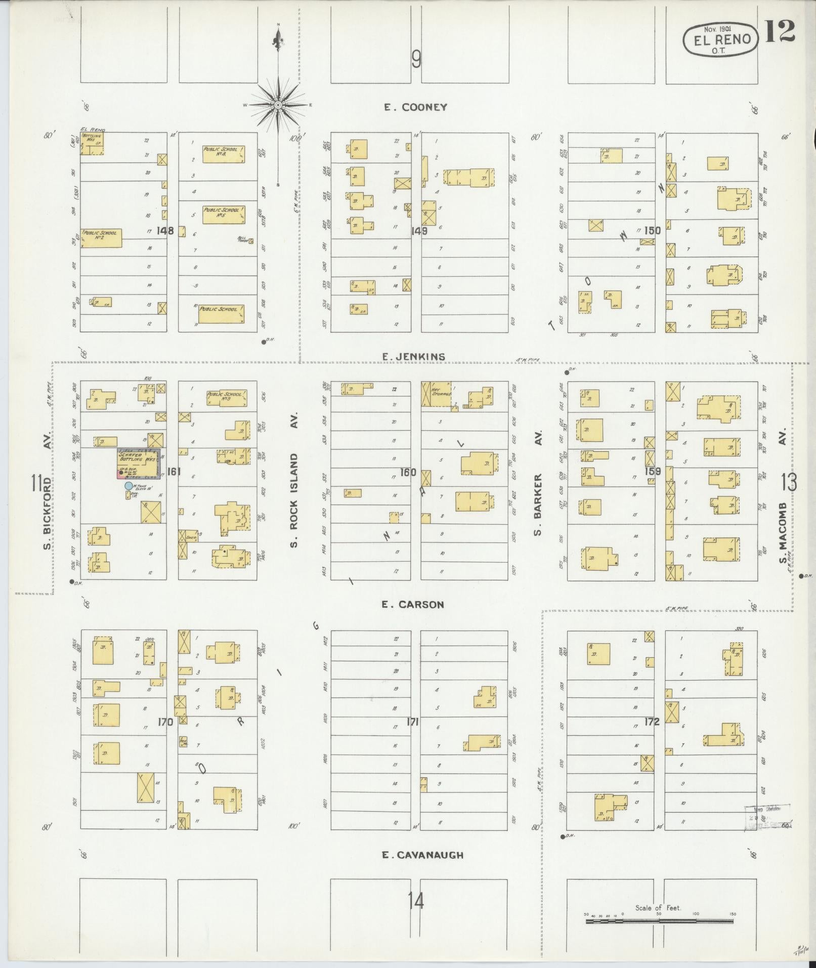 Sanborn Fire Insurance Map from El Reno, Canadian County, Oklahoma (1901), Sheet #0012 - Complete Map Set gallery image, historic Sanborn map, vintage wall art, Oklahoma Oklahoma