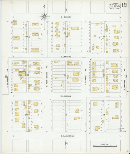 Sanborn Fire Insurance Map from El Reno, Canadian County, Oklahoma (1901), Sheet #0012 - Complete Map Set gallery image, historic Sanborn map, vintage wall art, Oklahoma Oklahoma