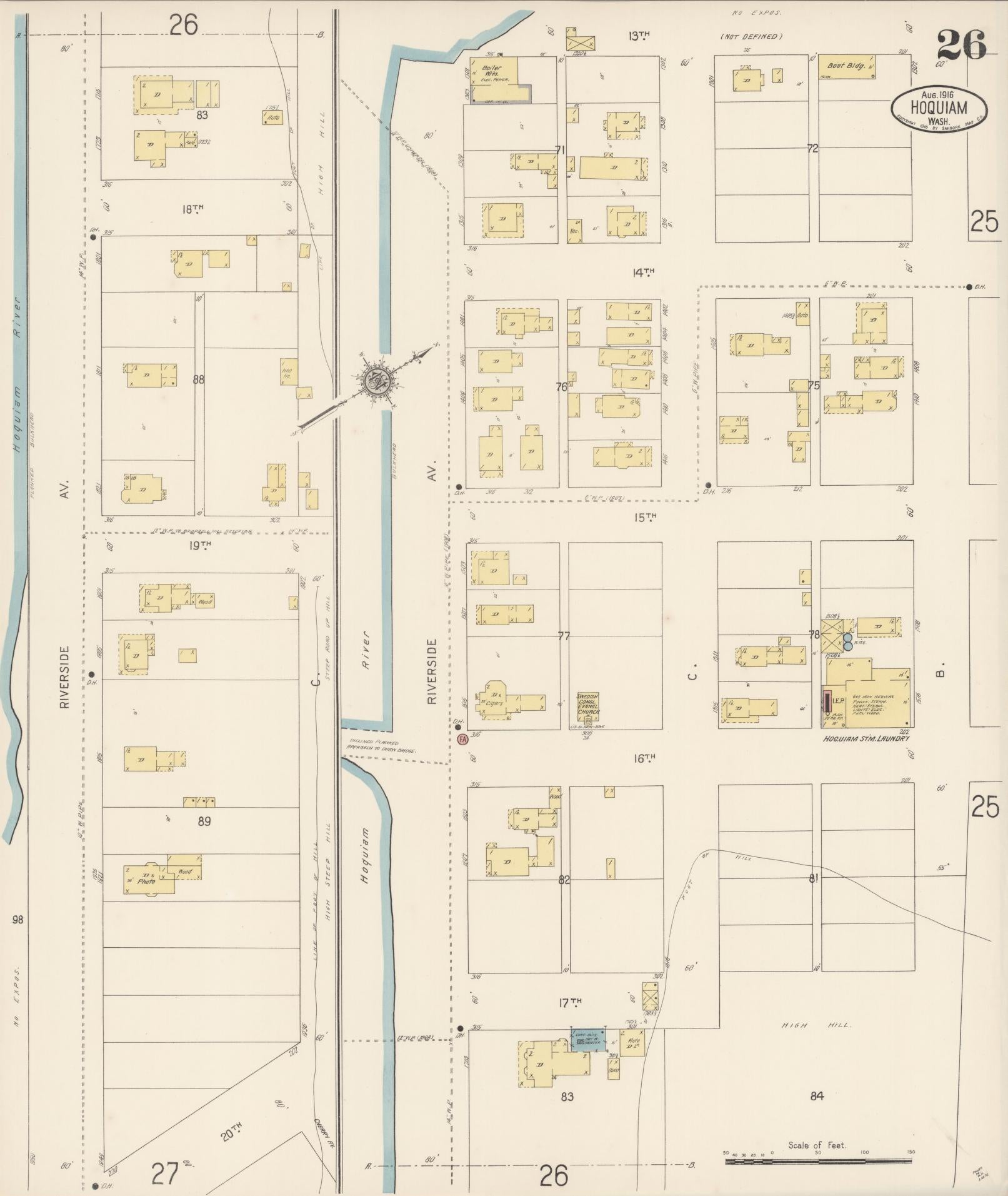 Sanborn Fire Insurance Map from Hoquiam, Grays Harbor County, Washington (1916), Sheet #0026 - Complete Map Set gallery image, historic Sanborn map, vintage wall art, Washington Washington