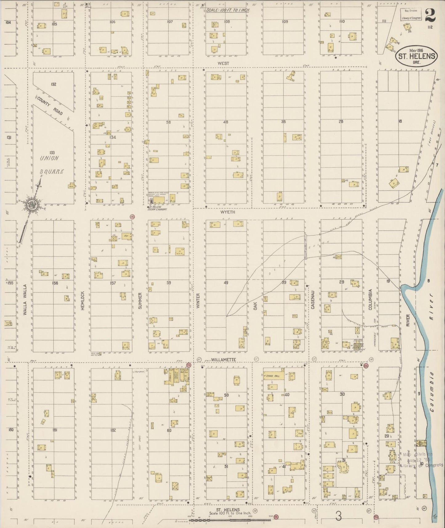 Sanborn Fire Insurance Map from Saint Helens, Columbia County, Oregon (1916), Sheet #0002 - Complete Map Set gallery image, historic Sanborn map, vintage wall art, Oregon Oregon