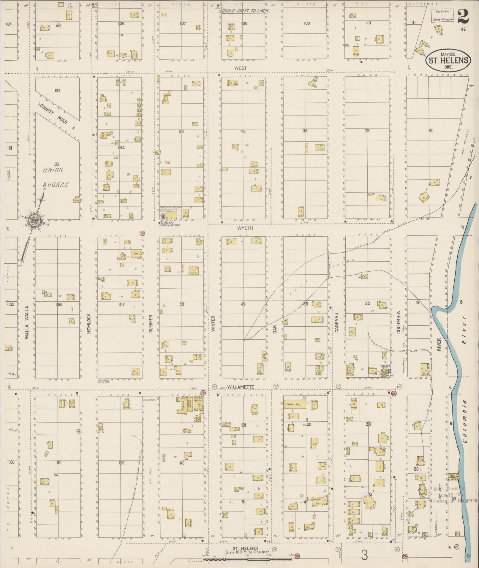 Sanborn Fire Insurance Map from Saint Helens, Columbia County, Oregon (1916), Sheet #0002 - Complete Map Set gallery image, historic Sanborn map, vintage wall art, Oregon Oregon