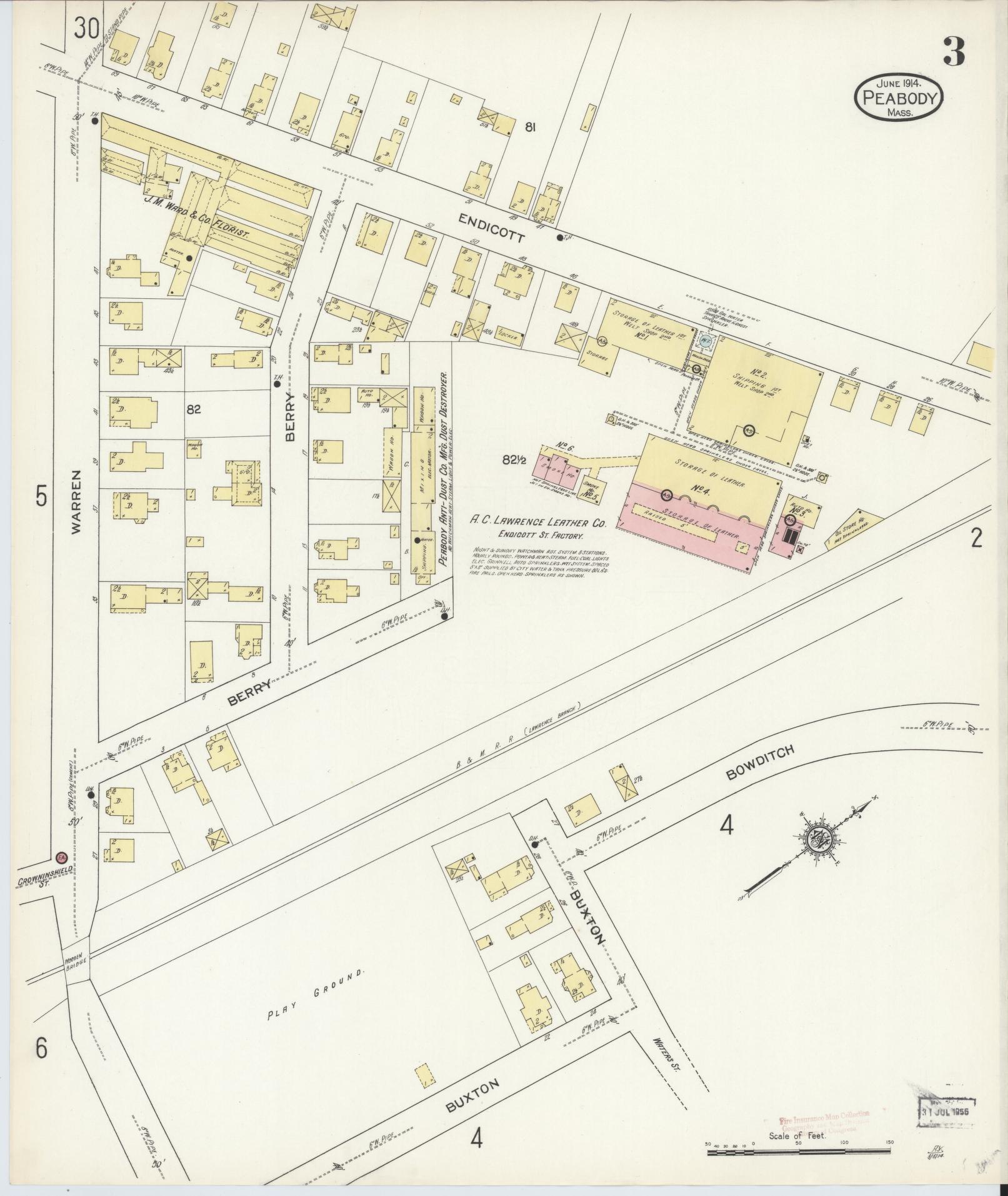 Sanborn Fire Insurance Map from Peabody, Essex County, Massachusetts (1914), Sheet #0003 - Complete Map Set gallery image, historic Sanborn map, vintage wall art, Massachusetts Massachusetts