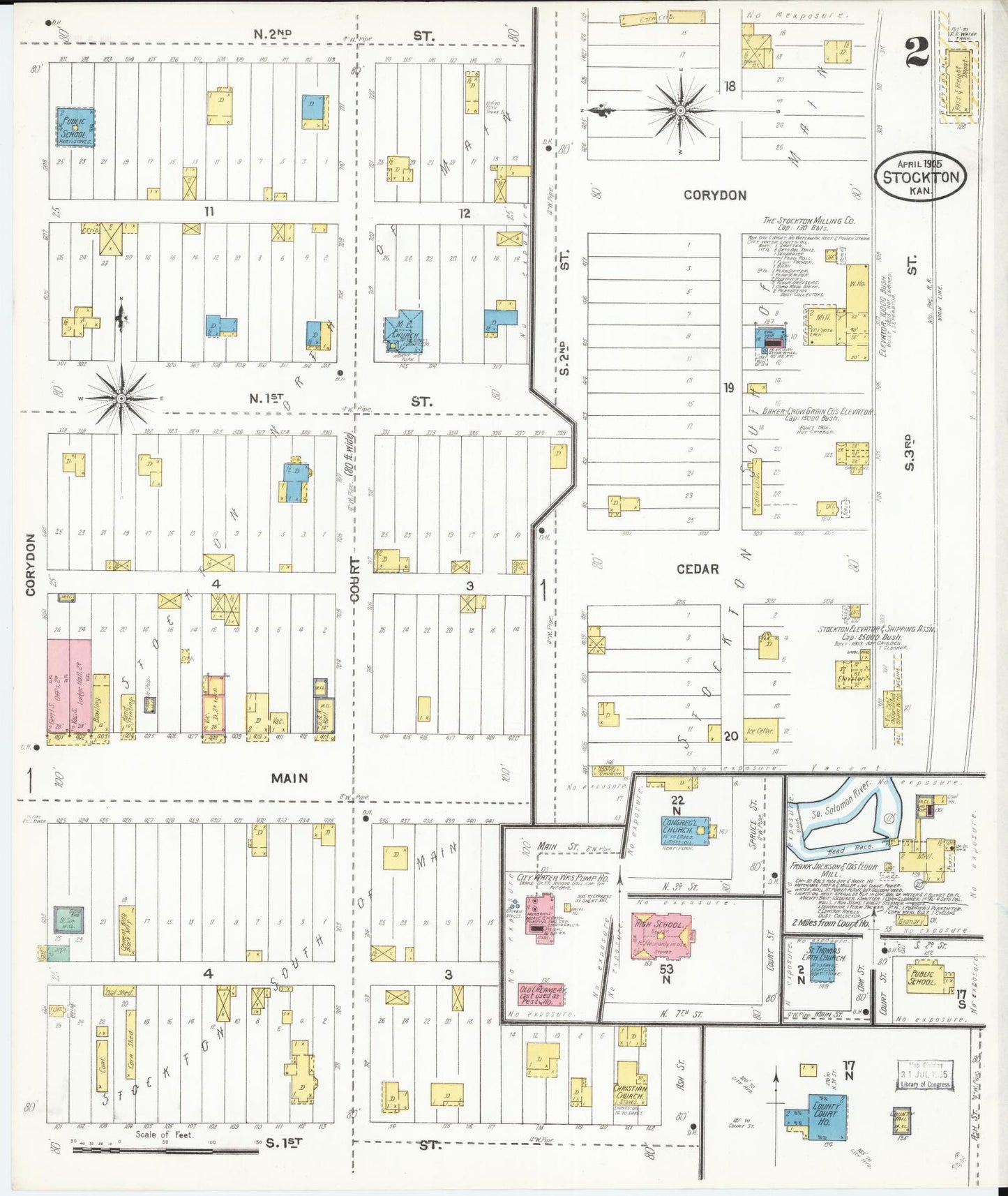 Sanborn Fire Insurance Map from Stockton, Rooks County, Kansas (1905), Sheet #0002 - Complete Map Set gallery image, historic Sanborn map, vintage wall art, Kansas Kansas