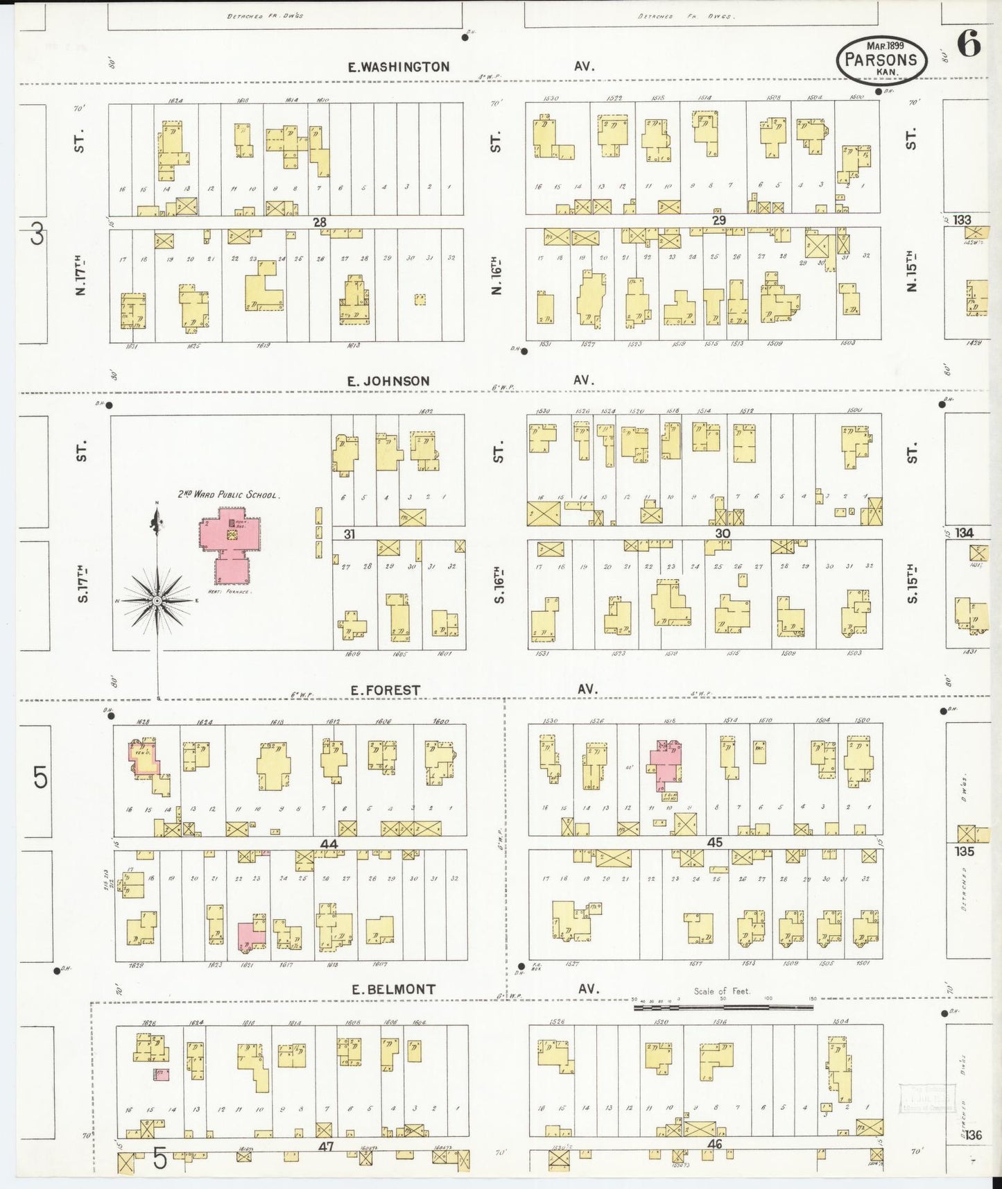 Sanborn Fire Insurance Map from Parsons, Labette County, Kansas (1899), Sheet #0006 - Complete Map Set gallery image, historic Sanborn map, vintage wall art, Kansas Kansas