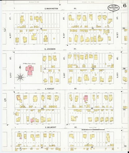Sanborn Fire Insurance Map from Parsons, Labette County, Kansas (1899), Sheet #0006 - Complete Map Set gallery image, historic Sanborn map, vintage wall art, Kansas Kansas