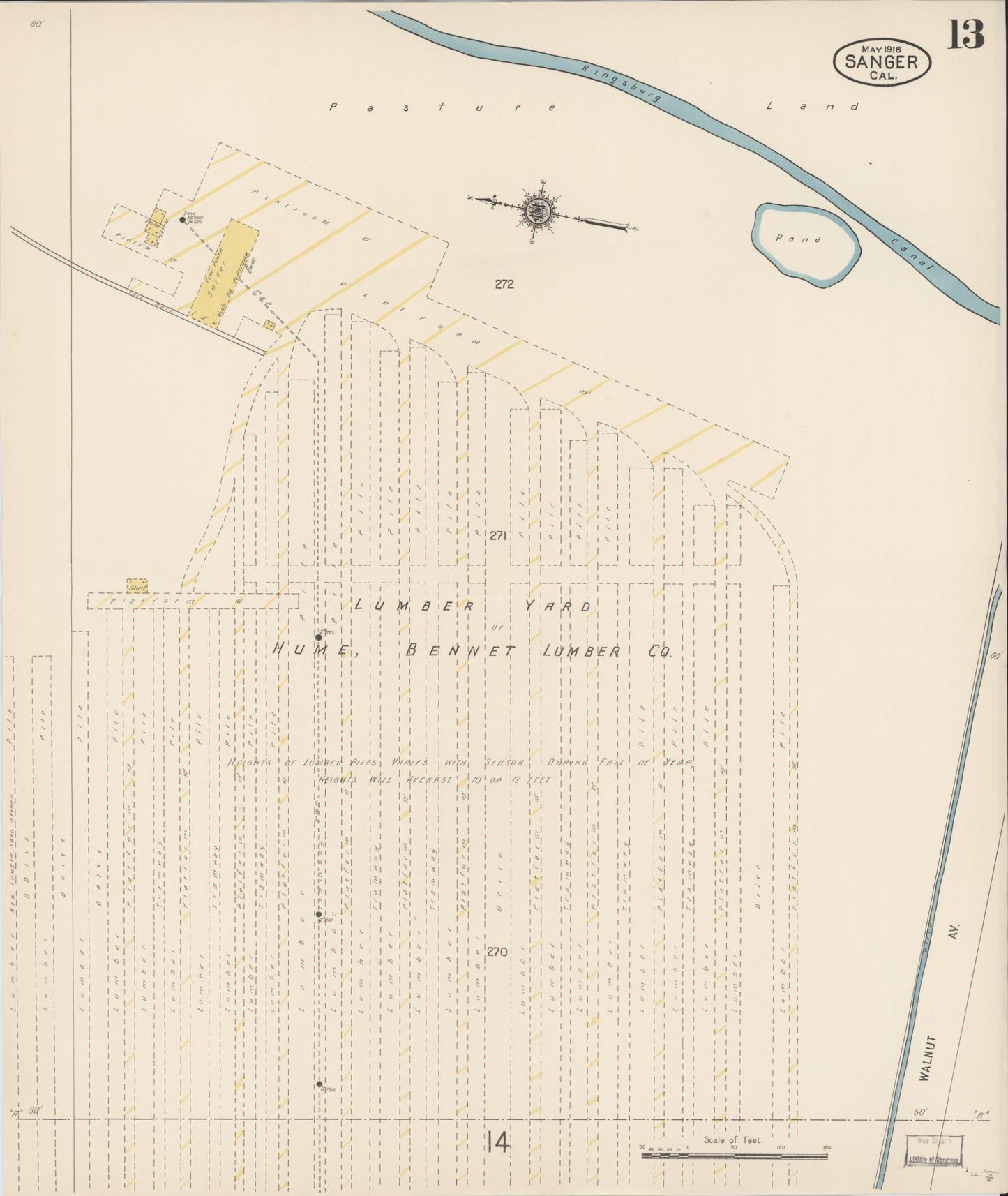 Sanborn Fire Insurance Map from Sanger, Fresno County, California (1916), Sheet #0013 - Complete Map Set gallery image, historic Sanborn map, vintage wall art, California California