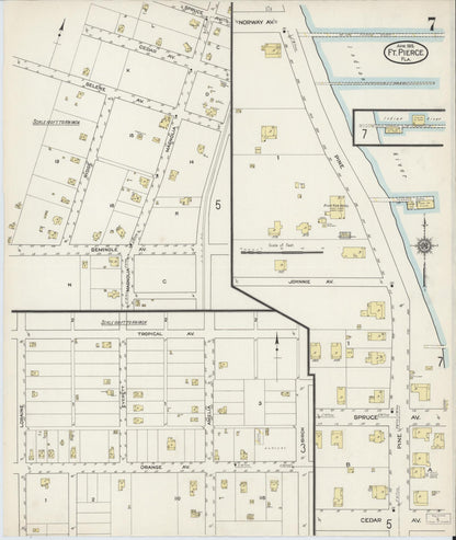 Sanborn Fire Insurance Map from Fort Pierce, St Lucie County, Florida (1915), Sheet #0007 - Historic Sanborn Fire Insurance Map Print, vintage old map wall art, antique decor, genealogy gift, Florida Florida map