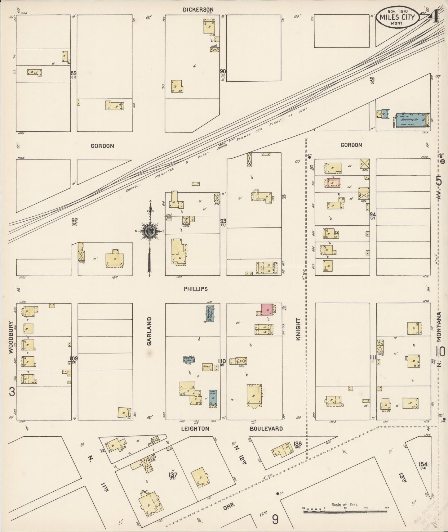 Sanborn Fire Insurance Map from Miles City, Custer County, Montana (1910), Sheet #0004 - Complete Map Set gallery image, historic Sanborn map, vintage wall art, Montana Montana