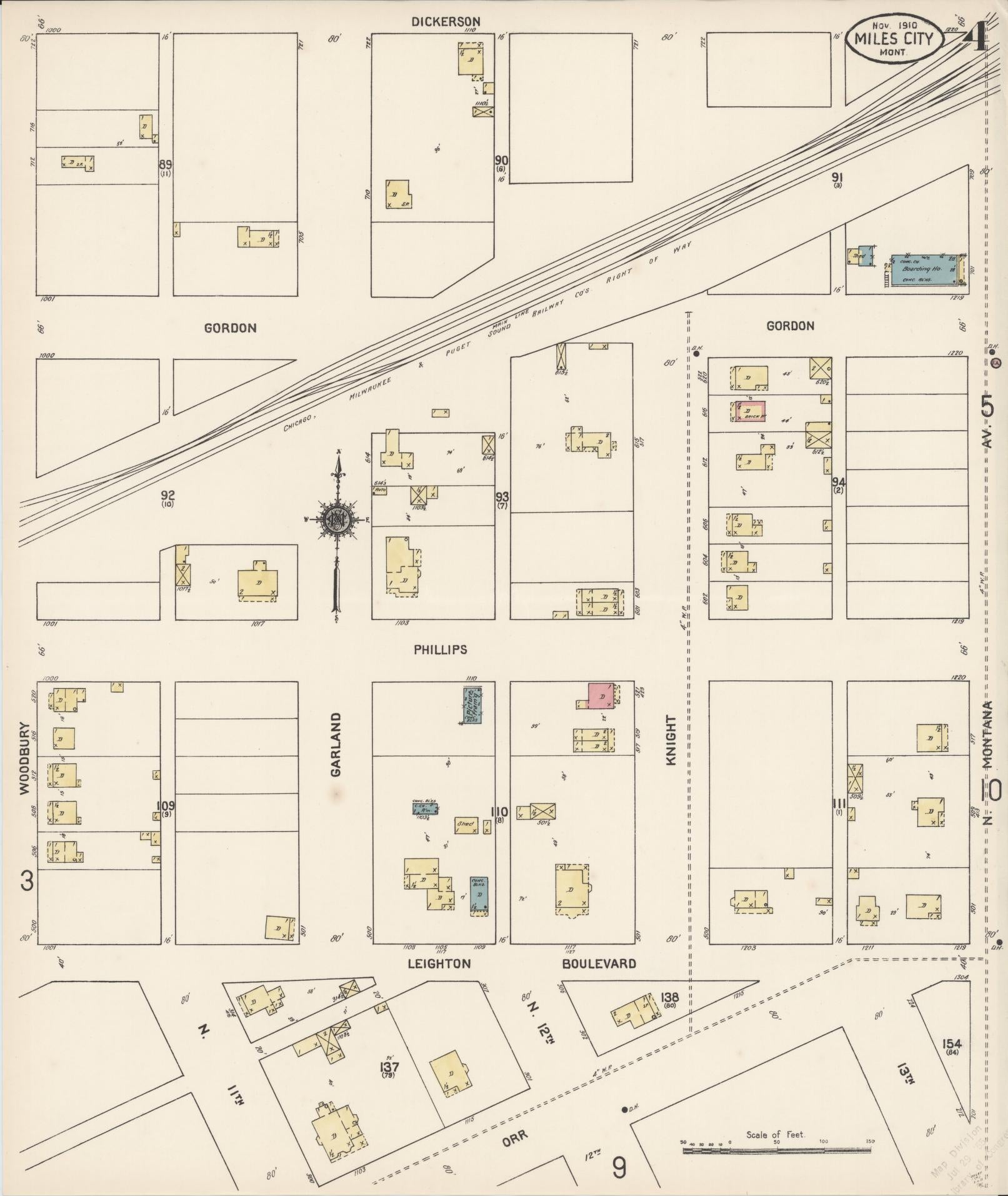 Sanborn Fire Insurance Map from Miles City, Custer County, Montana (1910), Sheet #0004 - Complete Map Set gallery image, historic Sanborn map, vintage wall art, Montana Montana