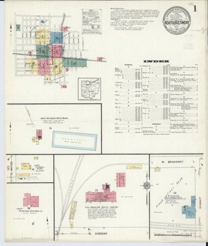 Sanborn Fire Insurance Map from North Baltimore, Wood County, Ohio (1913), Sheet #0001 - Complete Map Set gallery image, historic Sanborn map, vintage wall art, Ohio Ohio